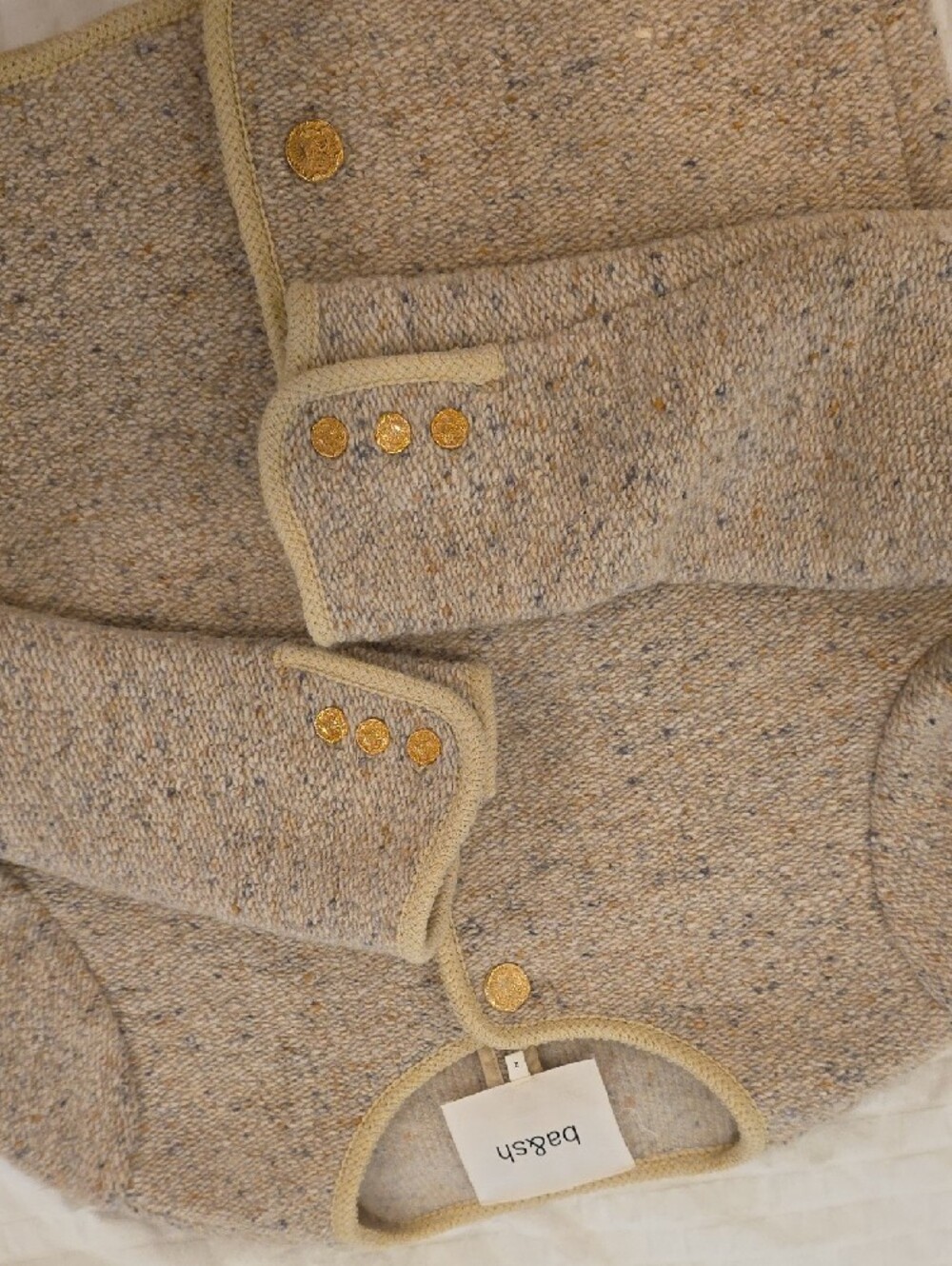 ba&sh Cream Tweed Button Front Cardigan with Gold Buttons - Picture 13 of 15